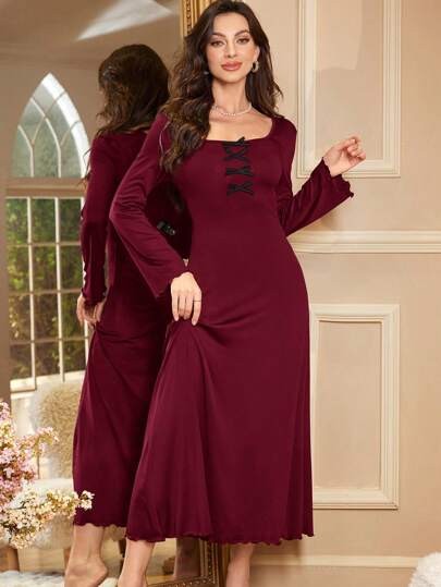 SHEIN فستان نسائي كاجوال مريح بتصميم كشكش وفيونكة أنيقة، مناسب للخريف والشتاء