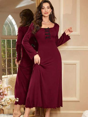SHEIN فستان نسائي كاجوال مريح بتصميم كشكش وفيونكة أنيقة، مناسب للخريف والشتاء