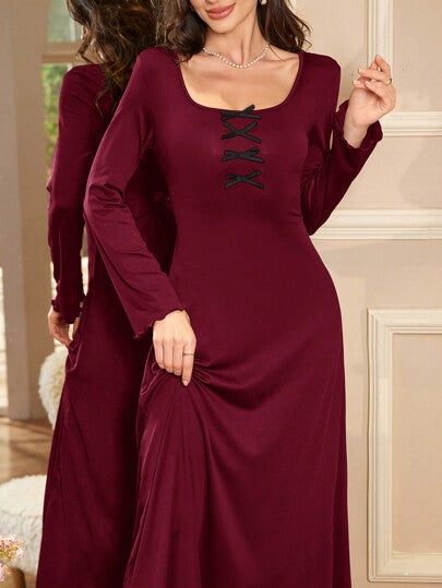 SHEIN فستان نسائي كاجوال مريح بتصميم كشكش وفيونكة أنيقة، مناسب للخريف والشتاء