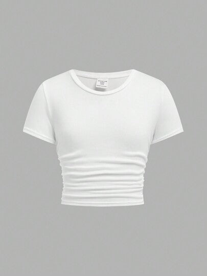 SHEIN Girlism مجموعة من ملابس علوية كم قصير وبنطال ساق مستقيم من الصوف اللينة للفتيات المراهقات الرياضية