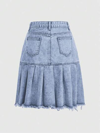ROMWE Grunge Punk تنورة جينز قصيرة مموجة محبوكة بتصميم متقشف وتمزق كلاسيكي بطراز الشارع المهلهل لربيع/صيف النساء