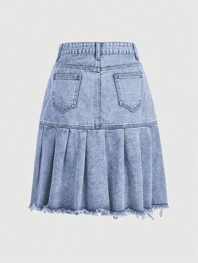 ROMWE Grunge Punk تنورة جينز قصيرة مموجة محبوكة بتصميم متقشف وتمزق كلاسيكي بطراز الشارع المهلهل لربيع/صيف النساء