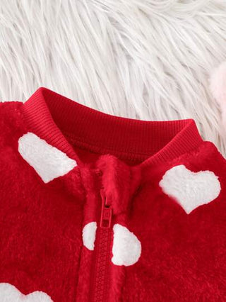 SHEIN 2 قطعة ملابس داخلية للمولود الجديد من البنات، صمام أمامي مع طباعة نجمة وقلب، أكمام طويلة متماسكة ومريحة من الفلانيل المزدوج الوجه، بدلة منزلية شتوية