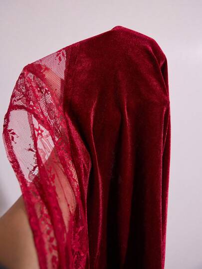 Slumberist مجموعة فستان انزلاقي وروب من الدانتيل والرقعة مع شق جانبي، ملابس خريف وشتاء مقاس كبير