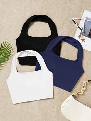 EZwear 3 قطع قمصان قصيرة بدون أكمام للنساء بألوان أسود وأبيض وأزرق، بتصميم كاجوال مناسب للصيف