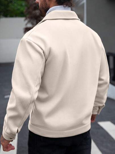 Manfinity Homme جاكيت كاجوال بأكمام طويلة وجيب أمامي بأزرار للرجال، لون أحادي، للارتداء اليومي، جاكيت كاجوال صوفية بأزرار أمامية وجيوب للرجال، لون أحادي، مناسبة كهدية عيد رأس السنة للأصدقاء، للخريف والشتاء