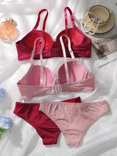 Shein Underwear&Sleepwear Basics 4 طقم ملابس داخلية للنساء (مع سلك داعم للصدر، سروال ثلاثي الجوانب) طقم ملابس داخلية