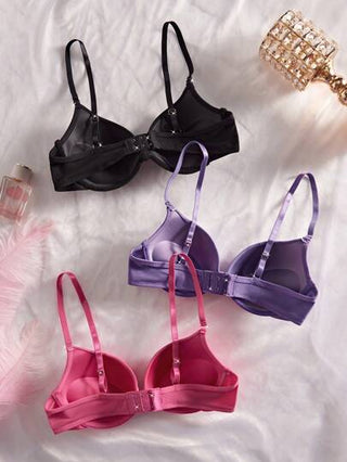 Shein Underwear&Sleepwear Basics 3 قطعة/طقم للمرأة ملابس داخلية بحمالة سميكة بتقنية الرفع سهلة الارتداء، حمالات صدر ذات وسادة مريحة