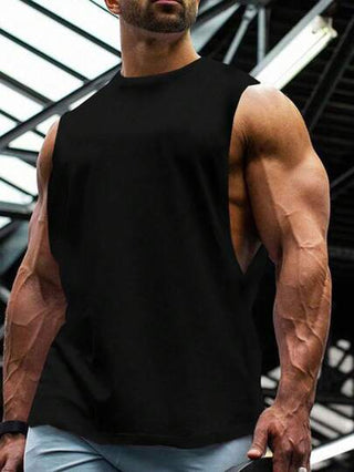 Manfinity Sport PWRUP ملابس علوية رياضي قطني بدون أكمام مطبوع عليه حرف للرجال، ملابس علوية كاجوال