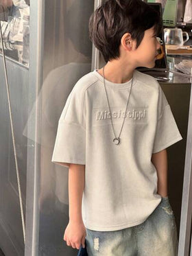Dazy Kids قميص تي شيرت قصير الأكمام رقبة دائرية لون سادة للأولاد المراهقين، ملابس للعودة إلى المدرسة