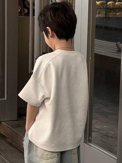 Dazy Kids قميص تي شيرت قصير الأكمام رقبة دائرية لون سادة للأولاد المراهقين، ملابس للعودة إلى المدرسة