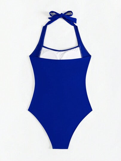 SHEIN Swim ملابس سباحة نسائية قطعة واحدة للشاطئ في الصيف مع تفصيل الأهداب وربطة عنق على الظهر