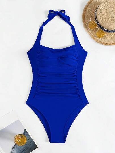 SHEIN Swim ملابس سباحة نسائية قطعة واحدة للشاطئ في الصيف مع تفصيل الأهداب وربطة عنق على الظهر