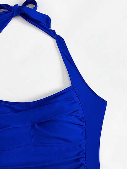 SHEIN Swim ملابس سباحة نسائية قطعة واحدة للشاطئ في الصيف مع تفصيل الأهداب وربطة عنق على الظهر