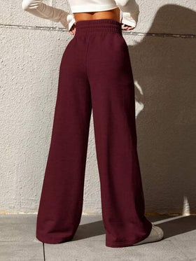 SHEIN EZwear بنطلون رياضي واسع الساق ذو خصر مرن قابل للربط، لون سادة متعدد الاستخدامات