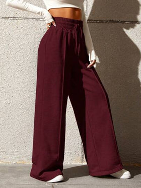 SHEIN EZwear بنطلون رياضي واسع الساق ذو خصر مرن قابل للربط، لون سادة متعدد الاستخدامات
