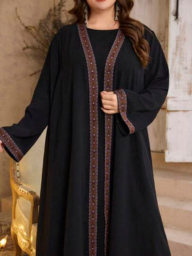 Al Najma رمضان عباية ذات أكمام طويلة مطرزة بالدانتيل ، عباية مقاسات كبيرة ، محتشمة