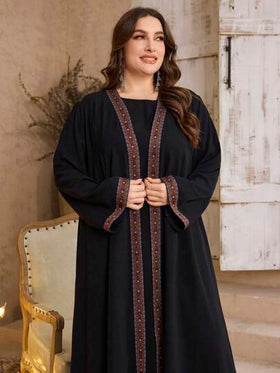 Al Najma رمضان عباية ذات أكمام طويلة مطرزة بالدانتيل ، عباية مقاسات كبيرة ، محتشمة