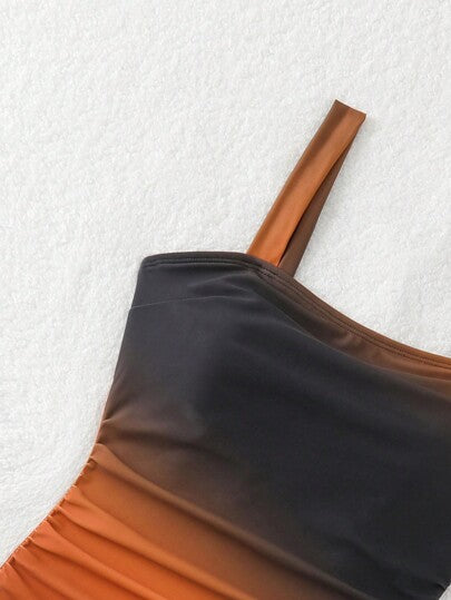 Swim Lushoire ملابس شاطئية للنساء: بدلة سباحة أنيقة ذات تأثير نحيف ومجعّد بشكل أومبير ذات أربطة عريضة للشاطئ والعطلات الصيفية