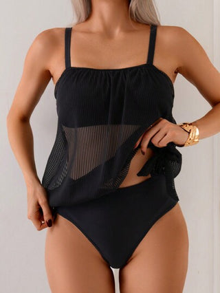 طقم تانكيني حريمي Swim Lushoire طقم ملابس سباحة نسائية شفافة للشاطئ، ملابس علوية برقبة علوية وتنكيني ذات خصر مرتفع باللون الأحادي