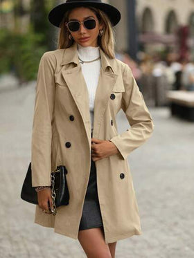 SHEIN Clasi معطف قصير نسائي ذو ياقة قلابة وأزرار مزدوجة بأكمام طويلة للاستخدام اليومي في فصل الخريف