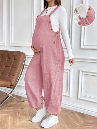 SHEIN جمبسوت قفز بني مرنة قابلة للتعديل للحوامل، ملابس كاجوال للخارج