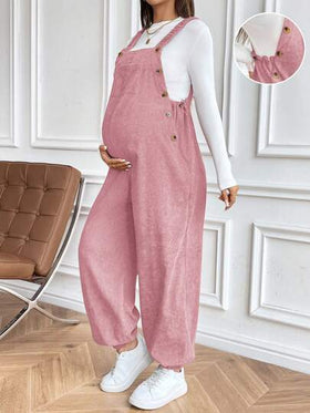 SHEIN جمبسوت قفز بني مرنة قابلة للتعديل للحوامل، ملابس كاجوال للخارج