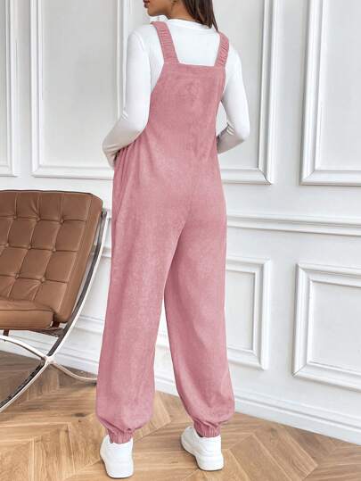 SHEIN جمبسوت قفز بني مرنة قابلة للتعديل للحوامل، ملابس كاجوال للخارج