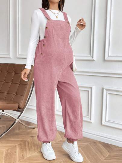 SHEIN جمبسوت قفز بني مرنة قابلة للتعديل للحوامل، ملابس كاجوال للخارج