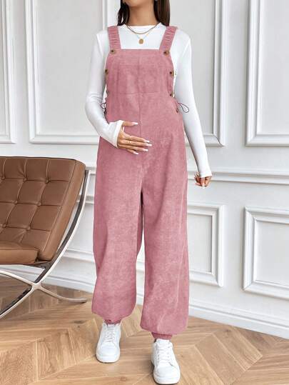 SHEIN جمبسوت قفز بني مرنة قابلة للتعديل للحوامل، ملابس كاجوال للخارج
