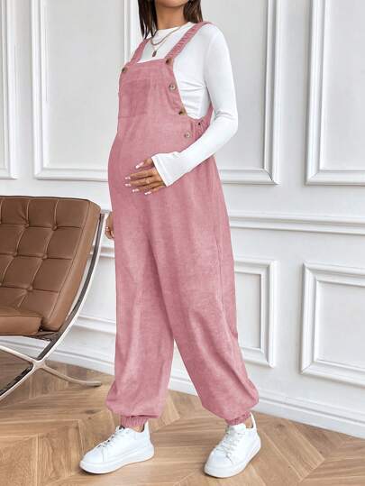 SHEIN جمبسوت قفز بني مرنة قابلة للتعديل للحوامل، ملابس كاجوال للخارج