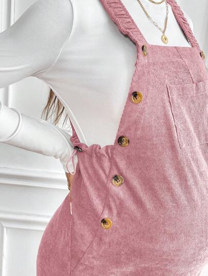 SHEIN جمبسوت قفز بني مرنة قابلة للتعديل للحوامل، ملابس كاجوال للخارج