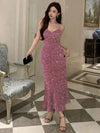 DAZY فستان نسائي أنيق من القماش اللماع، متوسط الطول، لليلة المواعدة أو حفلة عيد الحب أو الحفلات، فستان جاكي صيفي للنساء