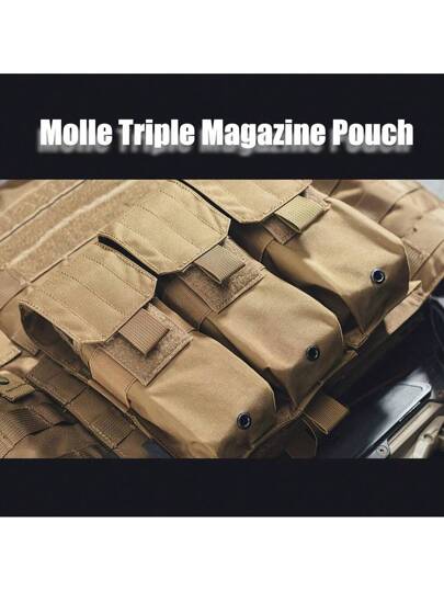 قطعة واحدة جيب مجلة ثلاثي MOLLE - حقيبة أغراض ملحق الصدر ثلاثي ذخيرة الخارجية M4، مصنوعة من نسيج بوليستر مخلوط مع إغلاق بمشبك