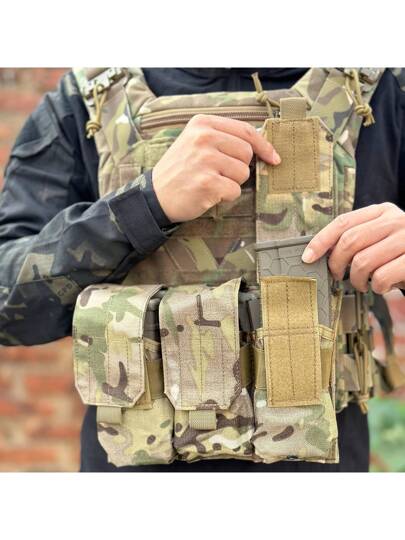 قطعة واحدة جيب مجلة ثلاثي MOLLE - حقيبة أغراض ملحق الصدر ثلاثي ذخيرة الخارجية M4، مصنوعة من نسيج بوليستر مخلوط مع إغلاق بمشبك