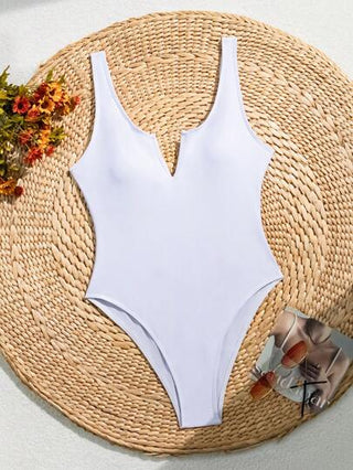 مايوه حريمي قطعة واحدة Swim بدلة سباحة أنيقة جديدة ذات لون أساسي بسيطة وجذابة بظهر مفتوح وياقة V للصيف