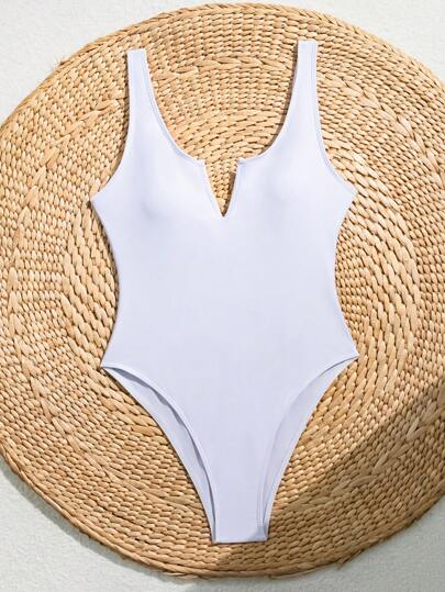 مايوه حريمي قطعة واحدة Swim بدلة سباحة أنيقة جديدة ذات لون أساسي بسيطة وجذابة بظهر مفتوح وياقة V للصيف