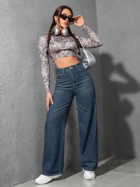 SHEIN ICON بنطلون جينز كاجوال طويل، بسيط وعصري، للارتداء اليومي
