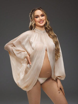 Cheriluna Maternity فستان شفاف ذو شقوق أمامية وخلفية، لون موحد، ملابس سيكسي للتصوير الفوتوغرافي للحوامل
