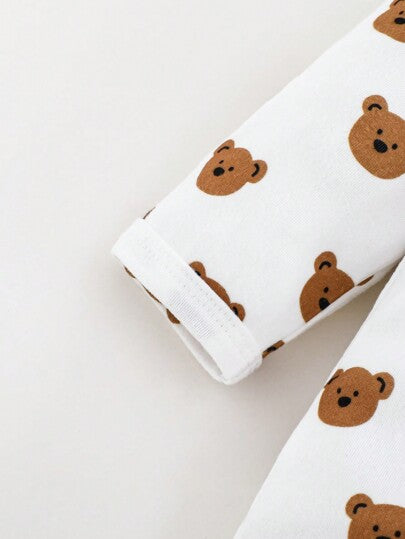 Cozy Pixies طقم بودي سوت بأكمام طويلة ملابس سروال من القطن الناعم للأطفال الرضع الذكور بطبعات الدب الكرتونية