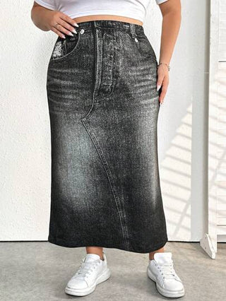 CURVE+ تنورة تأثير الجينز المطبوعة للنساء ذوات الأحجام الكبيرة (ليست جينز حقيقي)