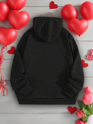 Manfinity Homme هودي أنيق وكاجوال بطباعة وجه البسمة وقلب منحصر الخصر، مناسب للأزواج ولملابس الأسرة الموحدة، هدية رائعة للحبيب