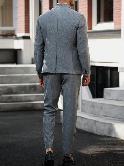 Manfinity Mode بدلة رجالية من قطعتين ذات صدر واحد وياقة التصميم الأنيق للخريف