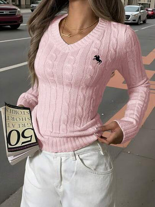 EZwear كنزة صوفية نسائية بياقة على شكل حرف V مصنوعة من الأكريليك، كاجوال وأنيقة للارتداء اليومي، أكمام طويلة، مناسبة للمدرسة في فصلي الخريف والشتاء