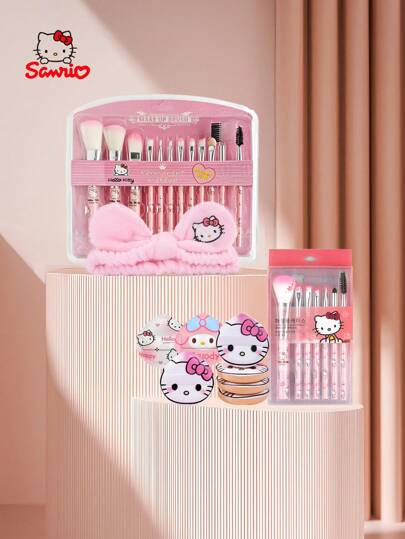 Sanrio قطعة واحدة من هراوة البودرة بشكل سانريو هيلو كيتي، هيلو كيتي شريط الشعر، طقم فرش مكياج 7 قطع، طقم فرش مكياج 12 قطعة، طقم 10 قطع، مناسبة كهدايا عيد الحب، عيد الميلاد، عيد الأم، هدايا للحبيبة