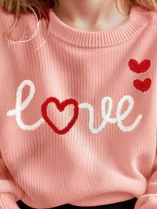 تيشيرتات بناتي كنزة صوفية كاجوال بأكمام طويلة وياقة طاقم مريحة للفتاة الشابة بنمط "LOVE" البسيط