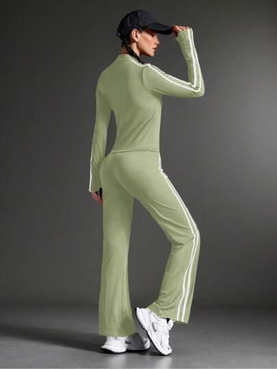 Streetz SHEIN Sport بدلة رياضية للنساء تشمل جاكيت وبنطلون، ملابس رياضية و للخارج والملابس اليومية، طقم ملابس ركض وتنشيط العضلات مع بنطلون ضيق للنساء