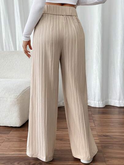 Frenchy سروال كاجوال بأرجل واسعة مع جيب أزرار للنساء