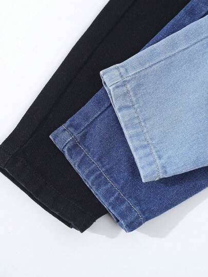 SHEIN Vintaside Kids 3 أزواج جينز للأولاد الصغار، موضة جديدة بقصة ضيقة ذات ساق متناقصة، جينز كاجوال يناسب جميع المناسبات، باللون الأسود والأزرق الغامق والأزرق الفاتح