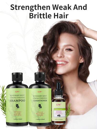 مجموعة العناية بالشعر 3 قطع، شامبو الروزماري والنعناع العضوي، بلسم وزيت أساسي للفروة الرأس، ينظف ويساعد على تقوية الشعر الضعيف والهش